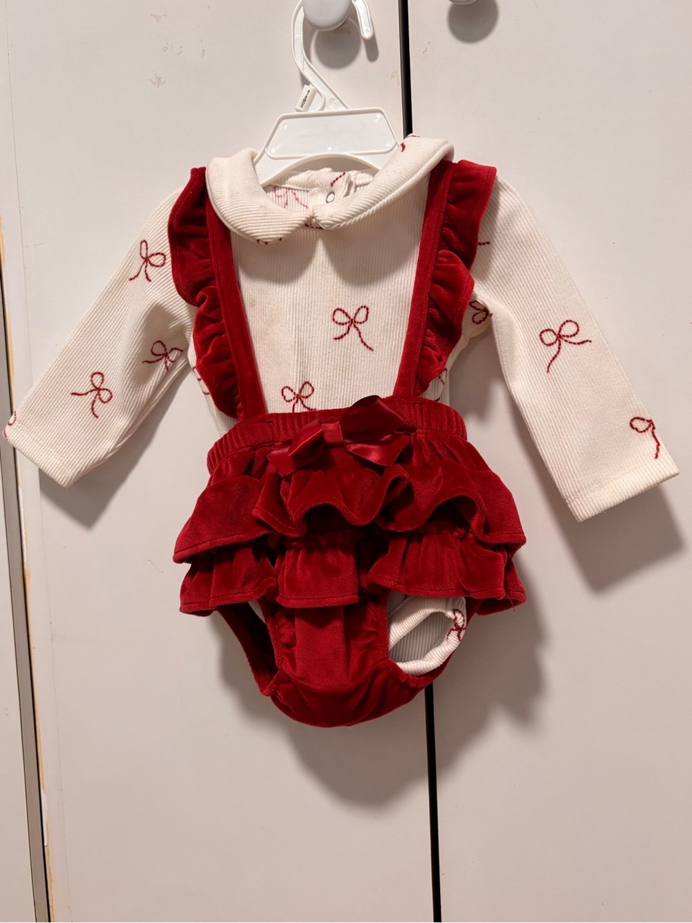 Adorable Christmas Baby Girl Outfit 3-6 Months Red & White Bow Set